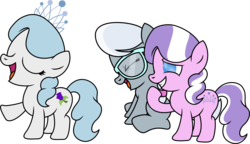 Size: 1857x1069 | Tagged: safe, artist:ideltavelocity, diamond tiara, royal blue, silver spoon, g4, laughing, missing accessory