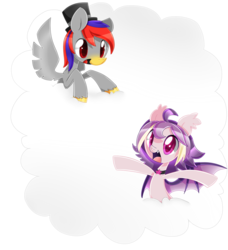 Size: 1735x1900 | Tagged: safe, artist:pegasisters82, oc, oc only, oc:bit drizzle, oc:retro pixel, bat pony, pegasus, pony, cloud, female, happy, male, open mouth, simple background, transparent background