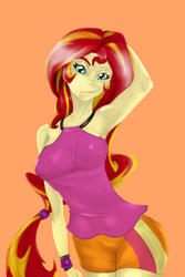 Size: 822x1227 | Tagged: safe, artist:robothehoobo, sunset shimmer, equestria girls, g4, armpits, female, solo