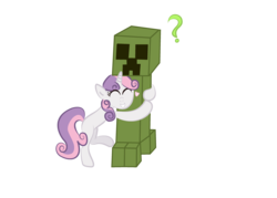 Size: 3448x2464 | Tagged: safe, artist:forestheart74, sweetie belle, g4, creeper, duo, high res, hug, minecraft, simple background, this will end in explosions, this will end in tears, this will end in tears and/or death and/or covered in tree sap, transparent background