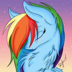 Size: 2000x2000 | Tagged: safe, artist:pvrii, rainbow dash, g4, chest fluff, eyes closed, female, high res, portrait, solo