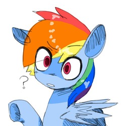 Size: 500x500 | Tagged: dead source, safe, artist:art-by-flier, rainbow dash, pegasus, pony, g4, confused, eye clipping through hair, eyebrows, female, mare, question mark, raised eyebrow, solo, wings