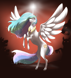 Size: 1024x1126 | Tagged: safe, artist:blueheart417, princess celestia, g4, female, rearing, solo, spread wings