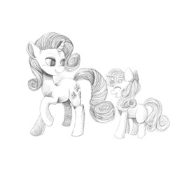 Size: 500x500 | Tagged: dead source, safe, artist:art-by-flier, rarity, sweetie belle, g4, monochrome, traditional art