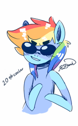 Size: 469x750 | Tagged: dead source, safe, artist:art-by-flier, rainbow dash, pegasus, pony, g4, 20% cooler, female, mare, signature, simple background, solo, sunglasses, white background