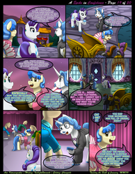 Size: 1165x1500 | Tagged: safe, artist:kitsuneyoukai, fancypants, rarity, sapphire shores, spike, pony, unicorn, comic:a spike in confidence, g4, butt, comic, dialogue, explicit source, exterior, eyes closed, female, happy, implied anus, male, mare, plot, ship:sparity, shipping, stallion, straight, talking