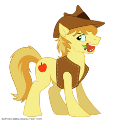 Size: 768x800 | Tagged: safe, artist:spainfischer, braeburn, earth pony, pony, g4, apple, male, mouth hold, simple background, solo, stallion, transparent background