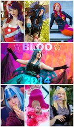 Size: 1280x2176 | Tagged: safe, artist:littlemissbloo, derpy hooves, pinkie pie, princess luna, queen chrysalis, rarity, sonata dusk, sunset shimmer, human, g4, collage, cosplay, irl, irl human, photo