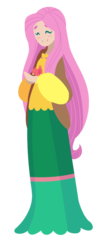 Size: 452x1025 | Tagged: safe, artist:looji, fluttershy, bird, human, g4, blushing, clothes, female, humanized, long skirt, skirt, solo