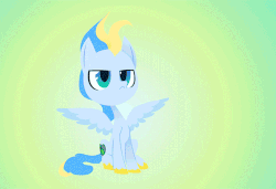Size: 500x342 | Tagged: safe, artist:dinkelion, oc, oc only, oc:doppel, changeling, pegasus, pony, :<, animated, cute, cuteling, eyes closed, male, open mouth, sitting, sneezing, spread wings, transformation, wink