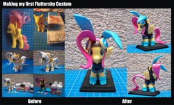 Size: 3921x2366 | Tagged: safe, artist:eljoeydesigns, fluttershy, pegasus, pony, g4, bunny ears, clothes, costume, customized toy, dangerous mission outfit, female, goggles, high res, hoodie, mare, sculpture