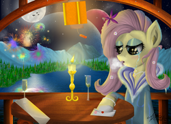 Size: 3510x2550 | Tagged: safe, artist:zsparkonequus, fluttershy, g4, candle, crying, female, freezing, high res, letter, night, sad, solo