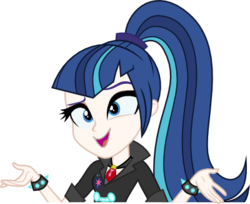 Size: 400x326 | Tagged: safe, artist:alkonium, shining armor, sonata dusk, equestria girls, g4, clothes, clothes swap, gleaming shield, high ponytail, long hair, palette swap, ponytail, recolor, rule 63, shining sonata, shrug, simple background, smiling, solo, transparent background, vector