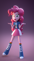 Size: 756x1344 | Tagged: safe, artist:borickrut, artist:creatorofpony, pinkie pie, rainbow dash, equestria girls, g4, 3d, 3d model, arms, blender, boots, bracelet, clothes, clothes swap, collar, fingers, hand, jewelry, legs, long hair, open mouth, open smile, rainbow dash's jacket, rainbow dash's shirt, rainbow dash's shirt with a collar, rainbow dash's skirt, rainbow socks, shirt, skirt, smiling, socks, striped socks, t-shirt, teenager, teeth