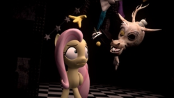 Size: 1366x768 | Tagged: safe, artist:fezwearingdoctor, discord, fluttershy, five nights at aj's, g4, 3d, animatronic, dismangle, duo, female, five nights at aj's 2, five nights at freddy's, five nights at freddy's 2, gmod, male, mangle, scared