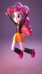 Size: 1080x1920 | Tagged: safe, artist:creatorofpony, pinkie pie, sunset shimmer, equestria girls, g4, 3d, 3d model, blender, boots, clothes, clothes swap, female, jacket, jumping, leather jacket, skirt, solo, sunset shimmer's boots, sunset shimmer's clothes, sunset shimmer's skirt