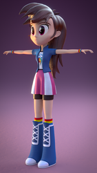 Size: 810x1440 | Tagged: safe, artist:creatorofpony, rainbow dash, equestria girls, g4, 3d, 3d model, blender, boots, clothes, compression shorts, female, human coloration, natural hair color, rainbow socks, shoes, skirt, socks, solo, striped socks, t-shirt