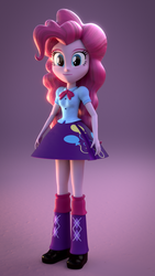 Size: 1080x1920 | Tagged: safe, artist:creatorofpony, pinkie pie, twilight sparkle, equestria girls, g4, 3d, 3d model, blender, boots, clothes, clothes swap, female, looking at you, shoes, skirt, smiling, solo, twilight sparkle's skirt