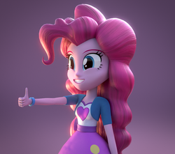 Size: 840x744 | Tagged: safe, artist:creatorofpony, pinkie pie, equestria girls, g4, 3d, 3d model, blender, bracelet, clothes, female, happy, jewelry, shirt, skirt, smiling, solo, teenager, thumbs up, vest