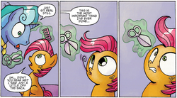 Size: 1079x594 | Tagged: safe, idw, babs seed, g4, spoiler:comic, spoiler:comicff13, barber, hilarious in hindsight, scissors