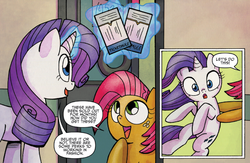 Size: 1140x742 | Tagged: safe, artist:agnes garbowska, idw, official comic, babs seed, rarity, friends forever #13, g4, my little pony: friends forever, spoiler:comic, ticket