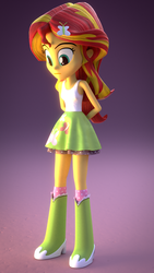 Size: 1080x1920 | Tagged: safe, artist:creatorofpony, fluttershy, sunset shimmer, equestria girls, g4, 3d, 3d model, armpits, blender, boots, boots swap, clothes, clothes swap, female, fluttershy's shirt, fluttershy's skirt, skirt, socks, solo, tank top