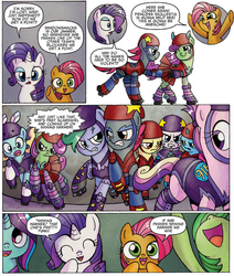 Size: 560x660 | Tagged: safe, idw, babs seed, princess skullestia, rarity, scarswirl, shadowsmacks, shining harmer, earth pony, pony, unicorn, friends forever #13, g4, my little pony: friends forever, spoiler:comic, female, filly, mare, roller derby