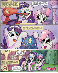 Size: 552x692 | Tagged: safe, idw, babs seed, rarity, sweetie belle, friends forever #13, g4, my little pony: friends forever, spoiler:comic, babs seed song, this will end in tears