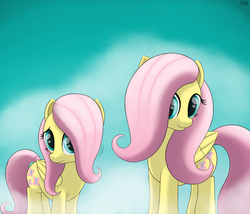 Size: 1600x1372 | Tagged: safe, artist:irregular-entity, fluttershy, g4, fangs, filly, flutterbat, self ponidox, time paradox