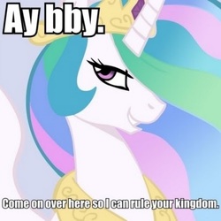 Size: 900x900 | Tagged: safe, artist:megasweet, princess celestia, alicorn, pony, g4, bedroom eyes, caption, female, looking at you, mare, meme, sexy