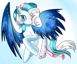 Size: 636x530 | Tagged: dead source, safe, artist:the88cherryice, star catcher, pegasus, pony, g3, colored wings, female, gradient wings, light blue background, mare, simple background, solo, wings