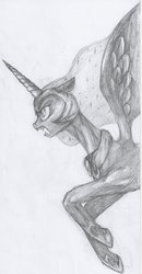 Size: 645x1240 | Tagged: safe, artist:kulturschock, nightmare moon, g4, fangs, female, monochrome, pencil drawing, solo, traditional art