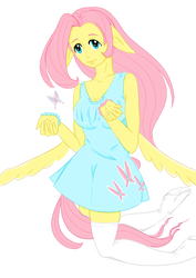 Size: 1240x1754 | Tagged: safe, artist:yú, fluttershy, anthro, g4, female, human facial structure, pixiv, simple background, solo, white background