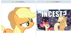 Size: 514x271 | Tagged: safe, apple bloom, applejack, derpibooru, g4, exploitable meme, image macro, implied applecest, implied bloomjack, implied incest, implied lesbian, implied shipping, juxtaposition, juxtaposition win, meme, meta