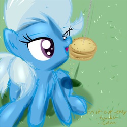 Size: 528x528 | Tagged: safe, artist:frist44, trixie, pony, unicorn, g4, 30 minute art challenge, eating, female, grass, mare, nibbling, peanut butter crackers, string
