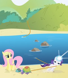 Size: 1400x1600 | Tagged: safe, fluttershy, rarity, turtle, g4, rariquest, toy turtle
