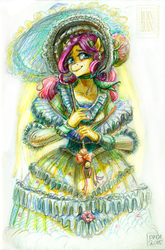 Size: 1629x2472 | Tagged: safe, artist:arainmorn, fluttershy, anthro, g4, female, solo, traditional art