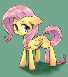 Size: 1012x1143 | Tagged: safe, artist:nazonazopowerfu, fluttershy, pegasus, pony, g4, blushing, cute, female, floppy ears, green background, mare, pixiv, shyabetes, simple background, solo