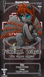 Size: 800x1399 | Tagged: safe, artist:vavacung, oc, oc only, oc:funeral dirge, dracony, hybrid, longma, pony, commission, donut steel, edgy, male, pactio card, solo, stallion