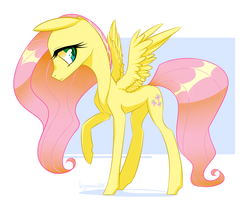 Size: 1200x1000 | Tagged: safe, artist:bigmoon206, fluttershy, g4, female, looking at you, raised hoof, solo, spread wings