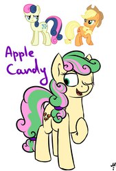 Size: 643x951 | Tagged: safe, artist:milchik, applejack, bon bon, sweetie drops, oc, g4, fusion