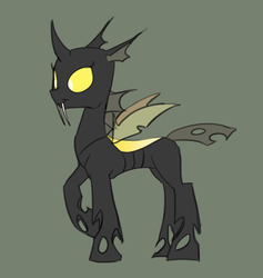 Size: 644x680 | Tagged: safe, artist:carnifex, oc, oc only, oc:eggyolk, changeling, changeling oc, green background, honeycomb hive, raised hoof, simple background, smiling, solo, yellow changeling, yellow eyes