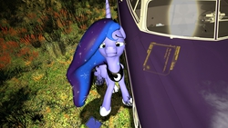 Size: 1366x768 | Tagged: safe, artist:maxressor, princess luna, g4, 3d, car, crying, female, gmod, hudson hornet, night, sad, solo