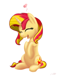 Size: 2371x3065 | Tagged: safe, artist:tsand106, sunset shimmer, pony, unicorn, g4, cute, eyes closed, female, happy, heart, high res, open mouth, shimmerbetes, simple background, sitting, smiling, solo, transparent background