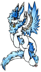 Size: 980x1710 | Tagged: safe, oc, oc only, oc:alacer, original species, augmented tail, bell, bell collar, collar, cute, ears, female, floral head wreath, fluffy, lutei, mare, wings