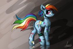 Size: 2550x1697 | Tagged: safe, artist:astralispl, rainbow dash, g4, female, piercing, solo, tattoo