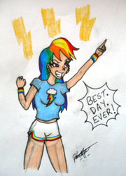 Size: 575x800 | Tagged: safe, artist:megaman007, rainbow dash, human, g4, female, humanized, pointing, sketch, solo, traditional art