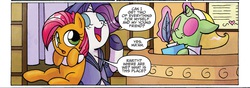 Size: 1988x698 | Tagged: safe, artist:agnes garbowska, idw, babs seed, rarity, friends forever #13, g4, my little pony: friends forever, spoiler:comic, comic, out of context, spa, spa pony, this will end in jail time, this will end in tears and/or death and/or covered in tree sap, tree sap and pine needles