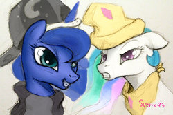 Size: 1280x853 | Tagged: safe, artist:sverre93, princess celestia, princess luna, pony, g4, duo, hat