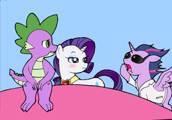 Size: 2550x1785 | Tagged: safe, artist:bico-kun, rarity, spike, twilight sparkle, alicorn, dragon, pony, unicorn, g4, my little pony: friendship is magic, secret of my excess, alternate hairstyle, back to the future, female, great scott, male, mare, ship:sparity, shipping, story included, straight, trio, twilight sparkle (alicorn)